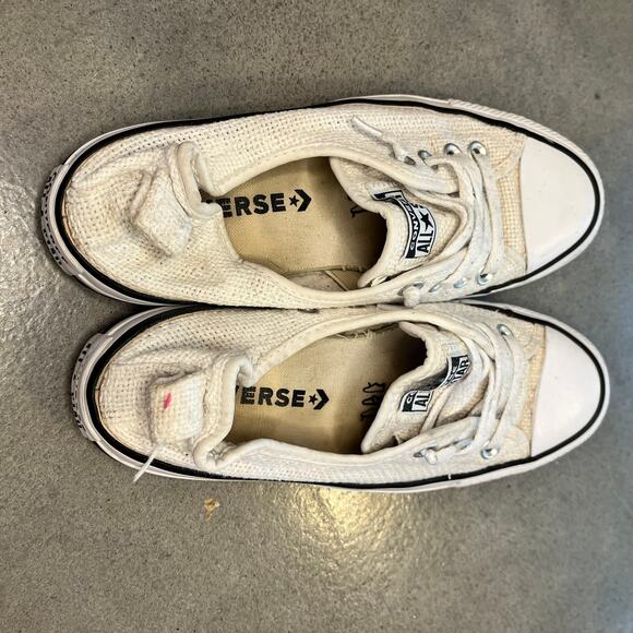 Converse Chuck Taylor Shorline low pro slip on white knit shoes womens size 7 - Picture 3 of 8